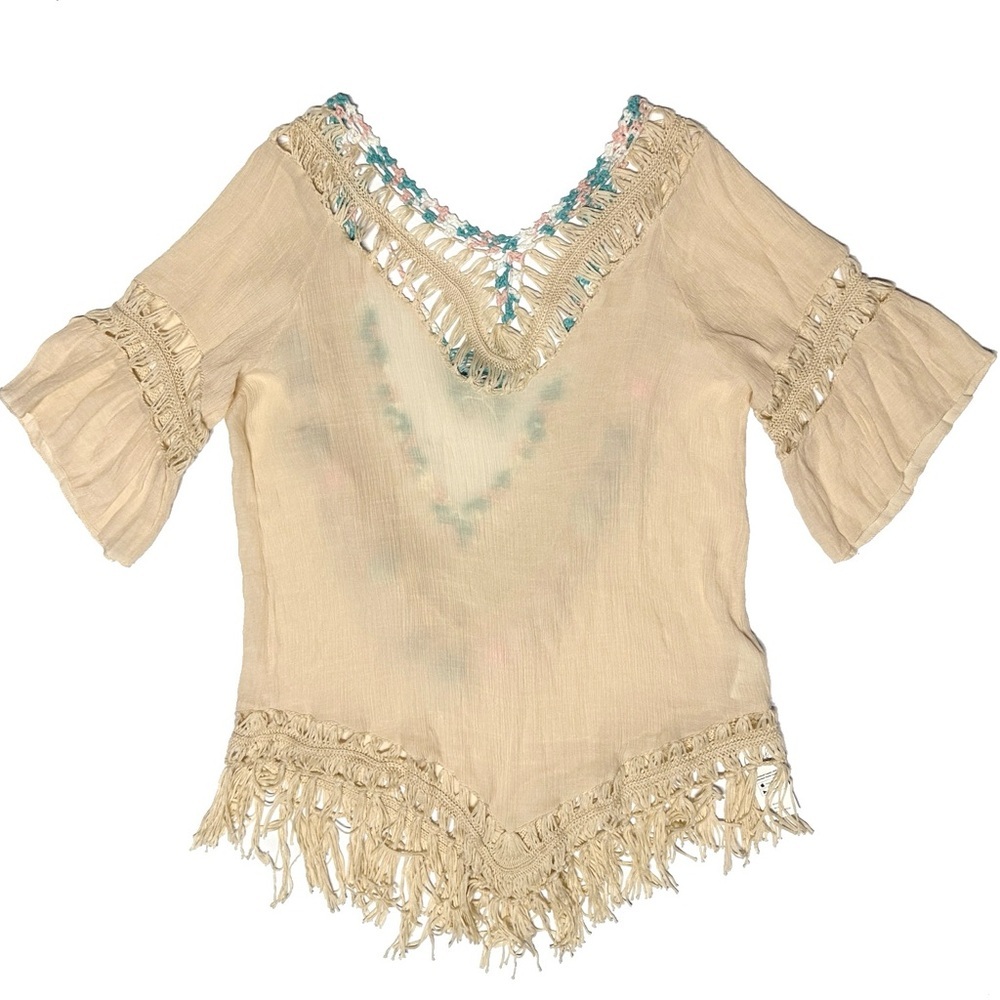 NEW! Cupshe Crochet Rainbow Pom Pom Beige Boho Beach Cover Up Medium - Picture 4 of 10